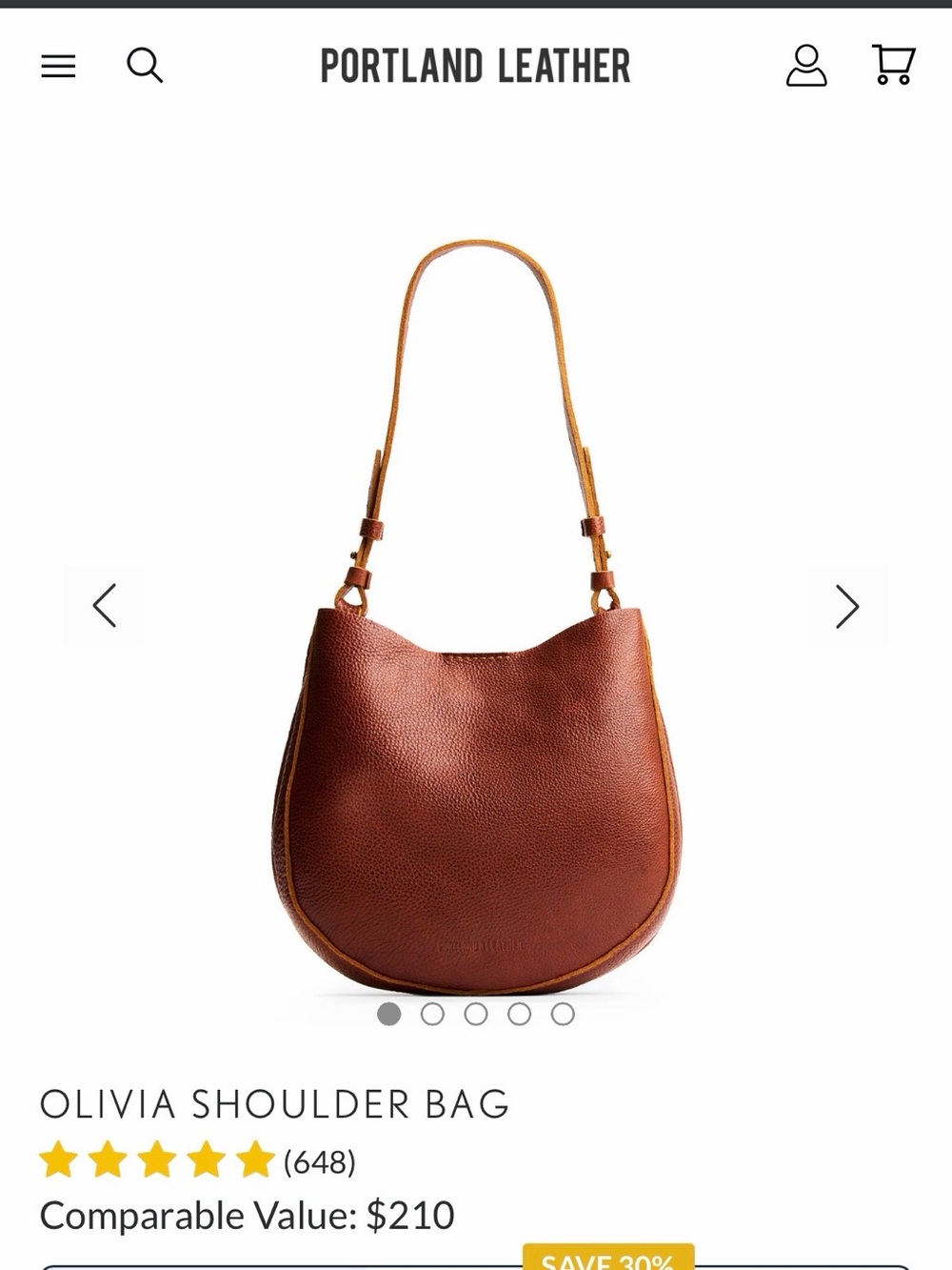 Portland Leather Olivia Leather Shoulder Bag - color nutmeg. Size medium leather